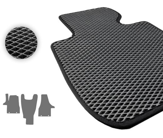 Eva коврики Pro-Eco Black для Volkswagen Transporter / Caravelle / Multivan (T5-T6)(1 ряд - 1+1)(4 клипсы)(1 ряд) 2003-2024